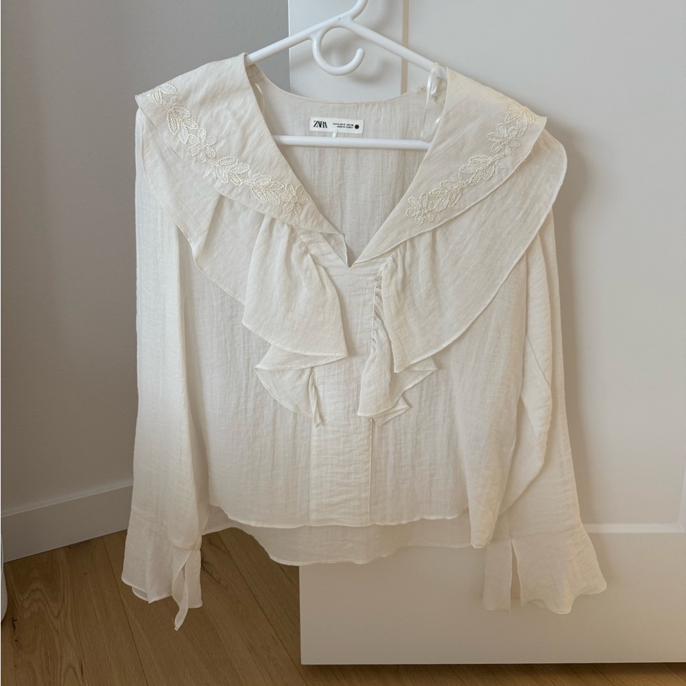 Zara white blouse with embroidery